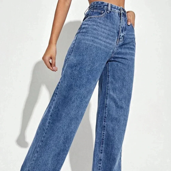 Dark Wash Casual Women's High Waist Wide Leg Jeans - Picture 5 of 6